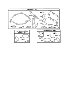 Gasket Set/Carburetor Kit Diagram and Parts List for 121700-121799 4006-4009 Briggs and Stratton Engine